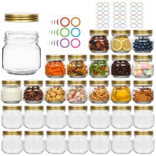 30 Pack Mason Jars 8oz with Glod Lids (30 Count)
