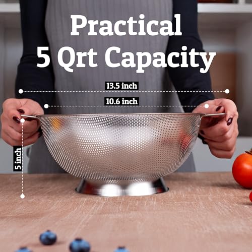 PriorityChef Premium 5Qrt Stainless Steel Colander for Kitchen