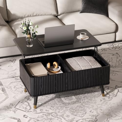Black Lift Top Coffee Table with Storage for Living Room