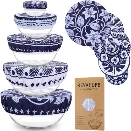 5Pcs Reusable Beeswax Elastic Bowl Covers for Bread Proofing and Food Cover (5 Count)