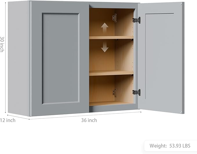 36 Inch Laundry Room Cabinets Wall Mounted, Solid Wood Over The Toilet Storage Cabinet, Bathroom Organizer Cabinets with 2 Door & Shelves, Easy to Assemble for Kitchen, Garage - Dark Gray