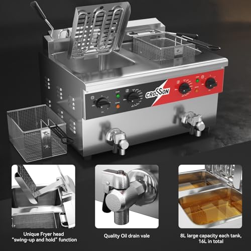 16L Dual Tank Countertop Electric Deep Fryer with "Swing
