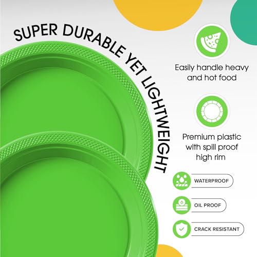 Sturdy Lime Green Plastic Plates 9" Party Plates 100 Pcs (100 Count)