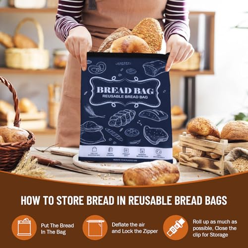 Bread Bags 2 Pcs Reusable Zipper Bags Large Homemade Bread Freezer Storage (2 Count)