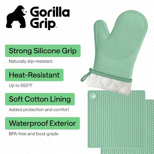 BPA Free Silicone Oven Mitts and Pot Holders Set (4 Count)