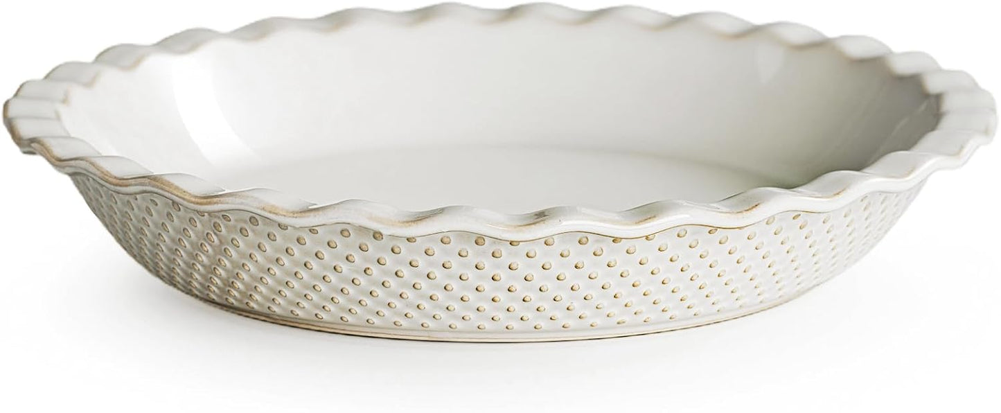 getstar Ceramic Pie Pan, 9 inch Pie Dish for Baking, Non-Stick, Oven & Dishwasher Safe, Farmhouse Decor Quiche Baking Dish, Pie Plate, Deep Dish Pie Pan (Embossed Dots) - Culinary Roots