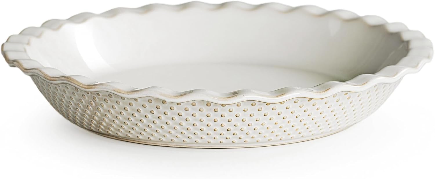 getstar Ceramic Pie Pan, 9 inch Pie Dish for Baking, Non-Stick, Oven & Dishwasher Safe, Farmhouse Decor Quiche Baking Dish, Pie Plate, Deep Dish Pie Pan (Embossed Dots) - Culinary Roots
