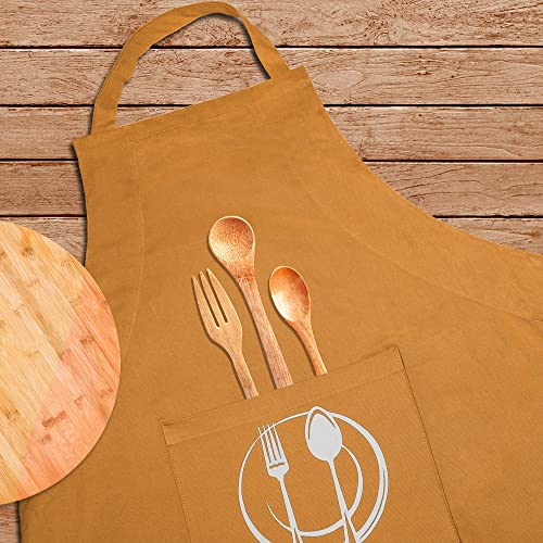 Unisex Cotton Apron With Printed Pocket Yellow 24x36