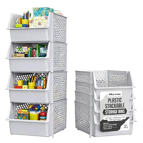 Stackable Storage Bins Open Front for Pantry Storage (4 Count)