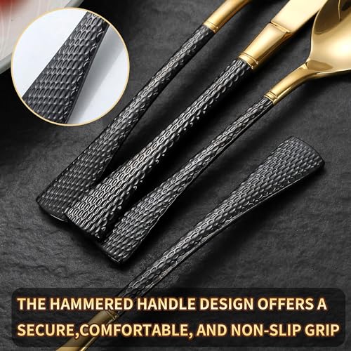 Hammered Black Gold Silverware Set (20 Count)