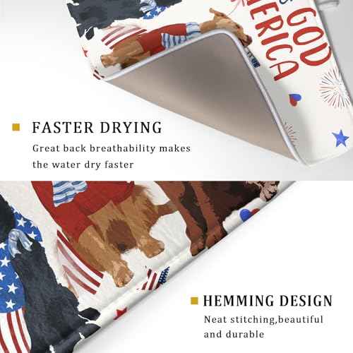 4th of July Patriotic Dogs Dish Drying Mat American Independence Day Dish Dry Pad 18"x24" Absorbent Dishes Drainer Mat for Kitchen Counter