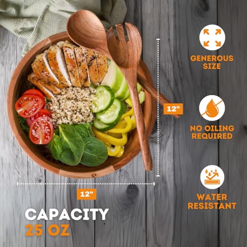 Wooden Salad Bowl Set with Serving Utensils Eco
