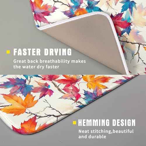 Maple Leaf Dish Drying Mat Fall Autumn Colorful Leaves Absorbent Dish Drain Mats for Holiday Season Kitchen Decoration