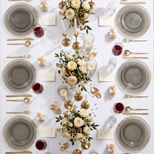 100pcs Elegant Clear Black Plastic Plates with Gold Beads for Gala (100 Count)