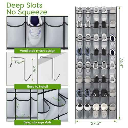 Over the Door Shoe Organizer with 40 Large Breathable Mesh Pockets