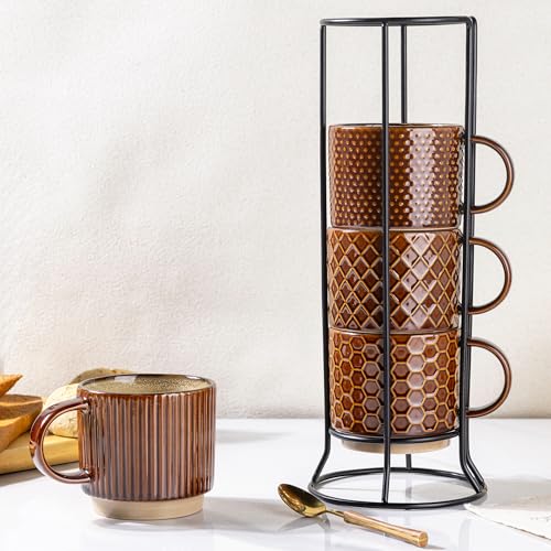 12 OZ Stackable Coffee Mugs Set of 4 (4 Count)