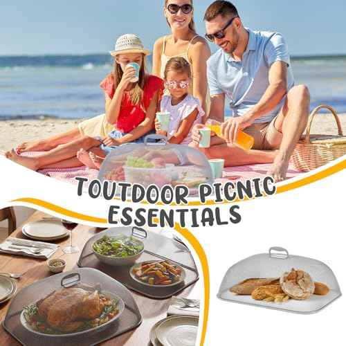 4 Pcs Metal Mesh Screen Food Cover for Outdoors Set Large 18.5 Inch Mesh Food Tents for Picnic Indoor Plate (4 Count)