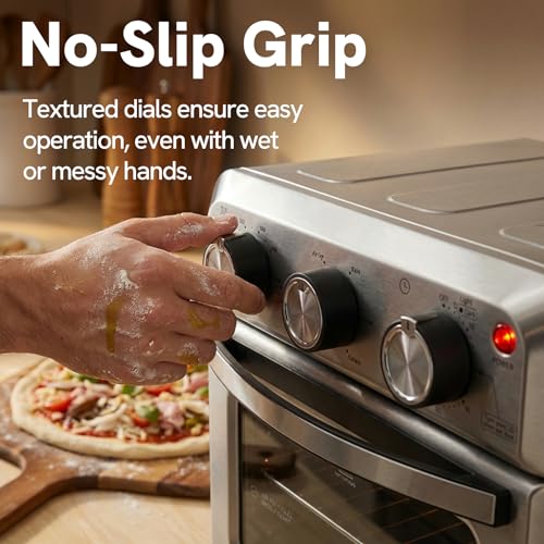 6-in-1 Air Fryer Toaster Oven Combo, Compact 12.7 QT Small Countertop Convection Oven, Fits 9" Pizza & 4 Toast, Hexagon Hybrid Heating, Enamel Baking Pan Included, Stainless Steel Finish