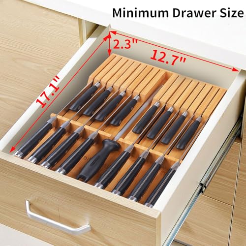 In drawer Knife Block Bamboo Kitchen Knives Drawer Organizer Large