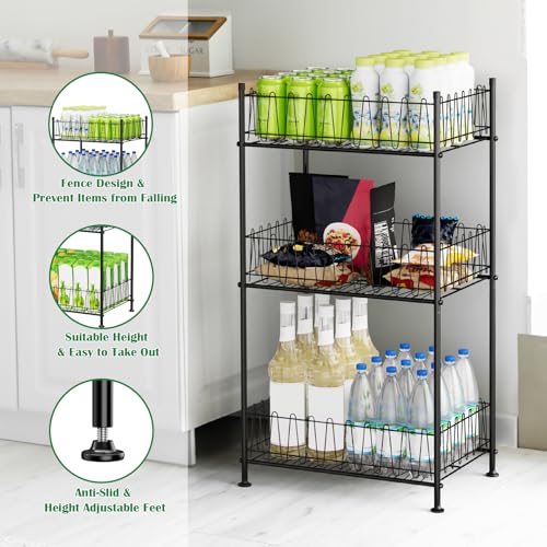 Water Bottle Organizer 3 Tier Water Bottle Holder Storage Rack Metal Drink Beverage Soda Can Organizer Shelf Stand for Floor Pantry Kitchen Classroom Food Storage