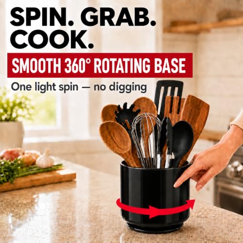 Plastic Extra Large Kitchen Rotating Black Utensil Holder Countertop Caddy
