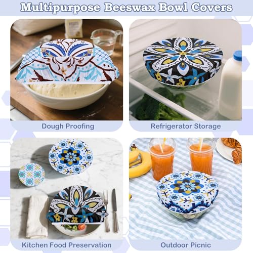 5Pcs Reusable Beeswax Elastic Bowl Covers for Bread Proofing and Food Cover (5 Count)