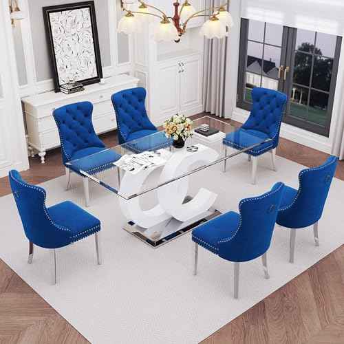 7 Piece Glass Dining Table Set for 6