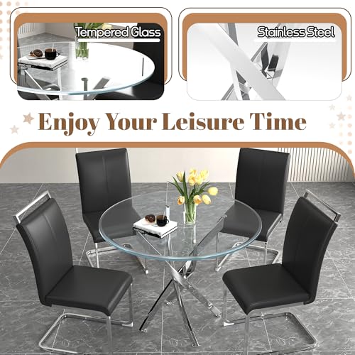 36" Round Glass Dining Table for 4