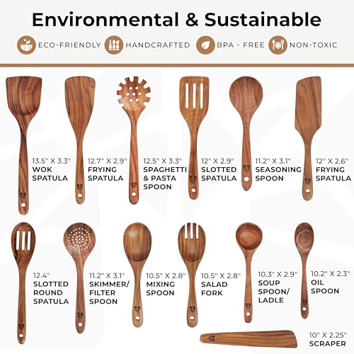 Wooden Spoons for Cooking 13 Pcs (13 Count)