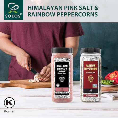 Pink Salt 18 Oz + Rainbow Peppercorns 8 Oz (28 Ounce)