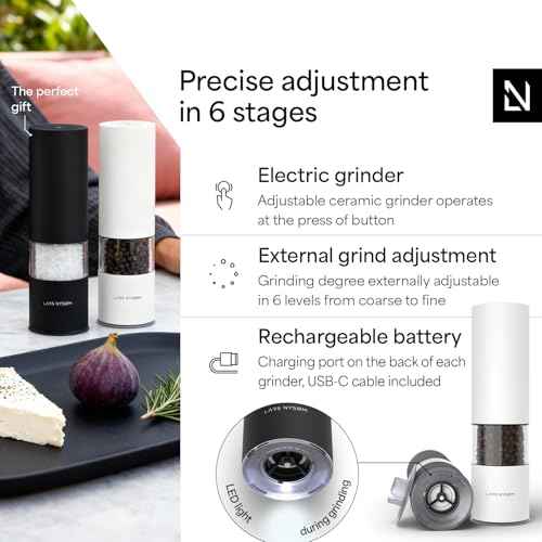 Electric Salt and Pepper Grinder Set I Automatic Salt and Pepper Mills with Adjustable Ceramic Grinder I USB Rechargeable Electric Spice Mill Set with LED Light
