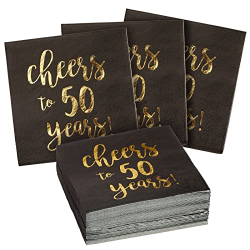 50 Pack Cheers to 50 Years Printed Cocktail Napkins for 50th Birthday and Anniversary (50 Count)