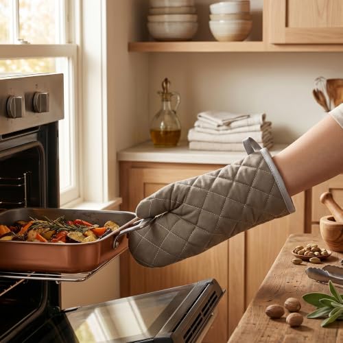 Grey 12" Quilted Oven Mitts 1 Pair Heat Resistant Kitchen (2 Count)
