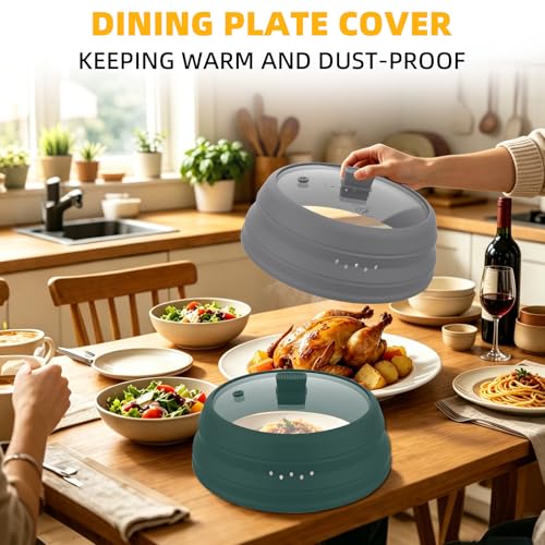 2 Pack Microwave Splatter Cover Glass Guard Lid with Collapsible Silicone for Food Pot Plate 8.5 inch and 9.8 inch Grey (2 Count)