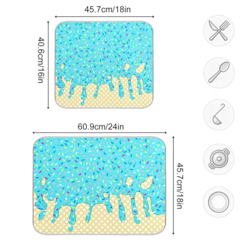 Teal Blue Ice Cream Dish Drying Mat for Kitchen Counter Absorbent Microfiber Drying Pad