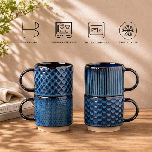 12 OZ Stackable Coffee Mugs Set of 4 (4 Count)