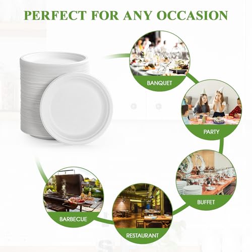 350 Pack Compostable Bagasse Paper Plates 6.9 inch (350 Count)