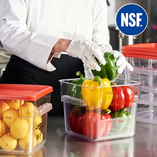 8 Pack 6 Qt NSF Clear Polycarbonate Food Storage Containers with Red Lids (8 Count)