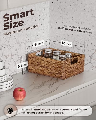 Woven Water Hyacinth Storage Baskets with Handles
