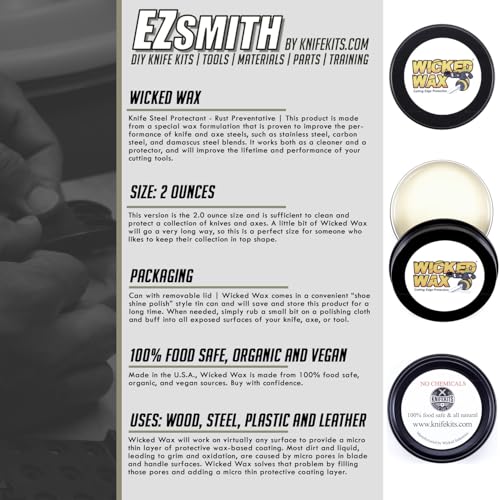 WICKED WAX - (2.0 oz.) - Cutting Edge Knife Protection - For Steel, Wood, Epoxy, Plastic, and Leather - 100% Organic & Food Safe - (USA Made) – Total Clean And Protect (2 Fl Oz)