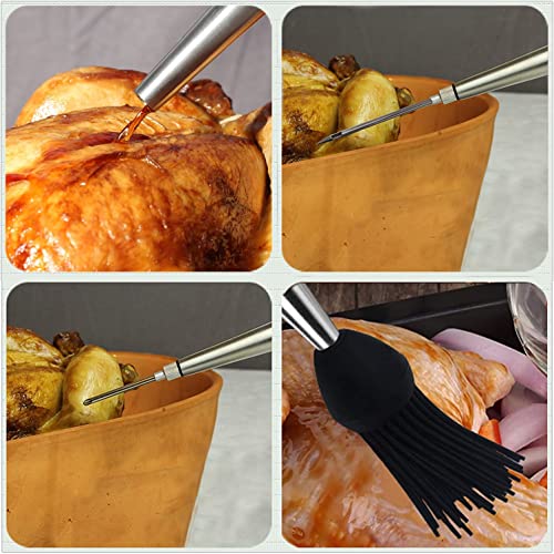 Stainless Steel Turkey Baster Commercial Grade Quality Silicone Bulb Including 2 Marinade Injector Needles And Basting Brush (4 Count)
