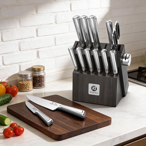 Japanese High Carbon Stainless Steel Knife Set with Block (14 Count)