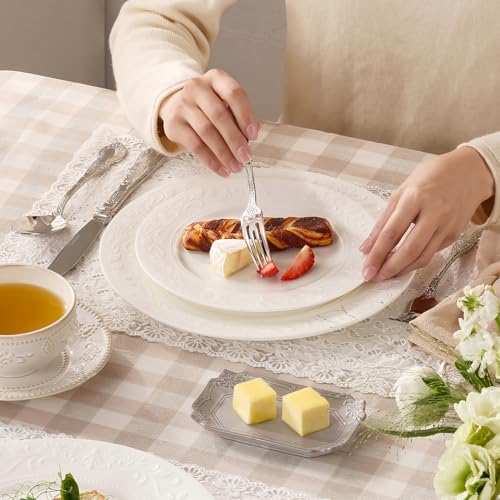 18Pcs Vintage Relief White Bone China Set
