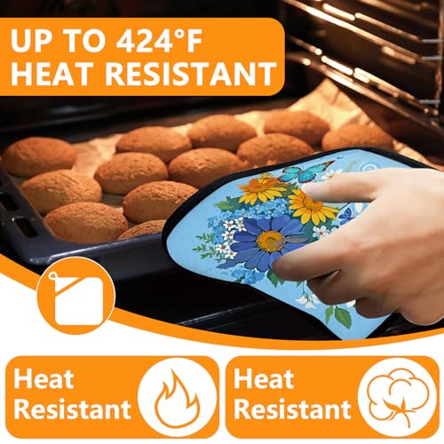 Sunflower Butterfly Oven Mitts and Pot Holders Sets 4Pcs