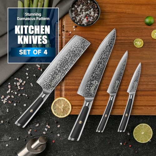 Damascus Kitchen Knife Set 4 Piece (4 Count)