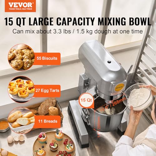 15Qt Commercial Food Mixer Timing Function 500W Commercial Mixer