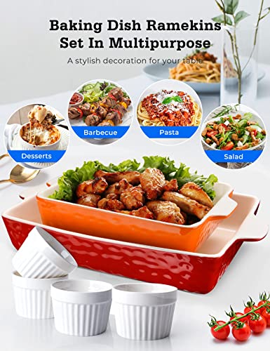 Ceramic Baking Dish and Ramekins Set Casserole Dish with Handles Packaging Upgrade Nonstick Ceramic Bakeware Ramekins Bowls for Baking Souffle