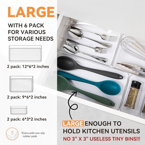 6 Pack Large Clear Plastic Drawer Organizer Trays (6 Count)