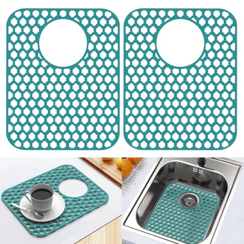2 Pack Silicone Sink Protector Mat for Kitchen Sink Rear Drian Green