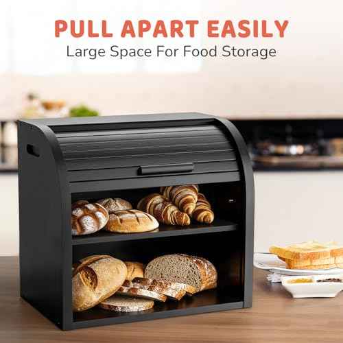 2 Tier Bamboo Bread Box for Kitchen Counter